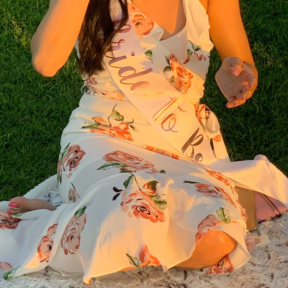 Beautiful white flowery ruffled dress